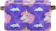 Whimsical Unicorn Pink Purple Fabric Organizer Bin, Collapsible Rectangle Soft Box Storage, Set of 2