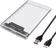 YARCHONN 2.5 Inch SATA External Hard Drive Enclosure USB 3.0 to SATA III Tool Free Clear Solid State Drive Case with USB 3.0 Hard Drive Data Cable for 7mm 9.5mm SSD HDD