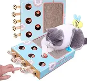 Interactive Cat Enrichment Toy Set: Whack-a-Mole Game, Scratching Pad, and Cardboard Box for Indoor Cats - Promote Fun, Relieve Boredom, and Train IQ