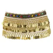 Ladies Belly Dance Wrap Belt Gold Coins Tassel Hip Scarf Costume White For