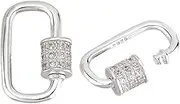 PH PandaHall 925 Sterling Silver Oval Screw Lock Charms 2pcs Carabiner Lock Clip Silver Cubic Rhinestones Screw Necklace Link Connector Snap Clip Hook Clasp for Bracelet Keychain Jewellery Making