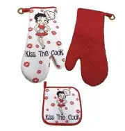 Kiss the Cook New Oven Mitt & Potholder Set Betty Boop Gift Kitchen Photo Lips
