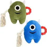 Squeaky Plush Dog Toys 2 Pack Stuffed Squeak Rope Tug of War Toy for Small Medium Dogs, Interactive Play Puppy Chew Toy