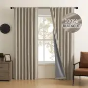 Natural Linen 100% Blackout Curtains 84 Inch Length 2 Panels Set, Back Tab an...