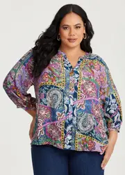[Virtuelle] Taking Shape Kathryn Paisley Jacobean Top Size 18 in Print, Viscose - Plus Size Women's Clothing Print