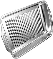 Abaodam Induction Cooker Grilled Fish Plate Tray Serving Platters Pan Dish Grilled Fish Platter Stove Top Griddle Roasting Plates Rectangular Grill Plate Silver Stainless Steel