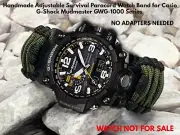 Casio Mudmaster GWG-1000's Green Black Adjustable Paracord Survival Watch Band