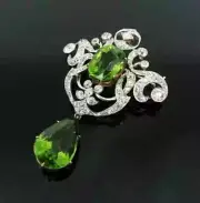 14K Yellow Gold Plated Silver 2.12Ct Pear Cut Lab-Created Peridot Women's Brooch