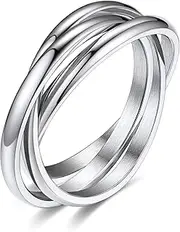 [FASHGOOD] Interlocking Band Rings for Women,Stainless Steel Stacking Cross Rings in Silver,Fidget Ring for Anxiety for Women,Minimalist Promise Ring for Love/Engagement/Wedding Size 10