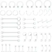 48Pcs Clear Piercing Retainers Jewellery Plastic Nose Tongue Nipple Belly Bars