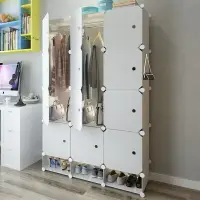 在飛比找樂天市場購物網優惠-衣柜簡易塑料加固組裝簡約現代組合雙人收納柜木紋寶寶掛衣櫥鋼架
