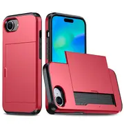 ZUSLAB for Apple iPhone 16e Case, Slide Armor Card Holder Protective Shockproof Hard Back Cover (2025) - Red