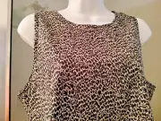T by TALBOTS SLEEVELESS TOP-PETITE MEDIUM-TIE BACK-SIDE SLITS-BLACK/WHITE-**NEW*