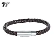 TT Brown Leather With Stainless Steel Magnet Buckle Bangle (BR37H)