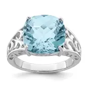 Sterling Silver Rhodium Checker-Cut Sky Blue Topaz Gemstone Birthstone Ring Fine Jewelry Gift for Her