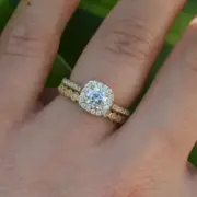 Round Solitaire Ring Square Ring Engagement Ring Set Wedding Ring 925 Silver