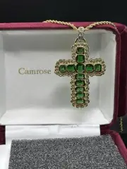 Jacqueline Kennedy Aura Emerald Swarovski Cross Necklace - NIB Gift from JFK