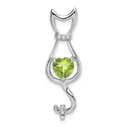 Solid 14k White Gold Simulated Peridot and CZ Cat Pendant