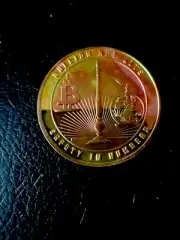BIT COIN PROOF-LIKE ENHANCED RAINBOW TONED 1 OUNCE COPPER ROUND