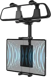 Kolasels Car Rear View Mirror Tablet Mount, [Adjustable Arm] Rearview Mirror Tablet Holder for Car, 360° Rotatable Car Phone Holder for iPad Pro Air Mini, Galaxy, iPhone, 4-12.9" Phone and Tablet