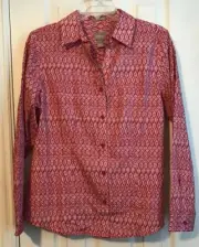Chico's Scarlet Red Whimsy Mix Lorena Long Slv Button Down Shirt Sz 1 (8/10) NWT
