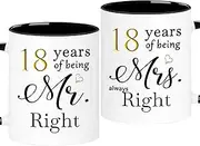 WOSIWULA 18 Year Anniversary Coffee Mugs Set of 2, 18th Wedding Anniversary Decorations Gifts Presents for Couple Parents Women Men Wife Husband Her Him, 11oz