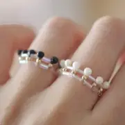 2 Colors Crystal Beads Elastic Ring Handmade Craft Japanese Seed Beads AU Studio