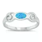 Spirals Ring Genuine Sterling Silver 925 Blue Lab Opal Face Height 6 mm Size 10