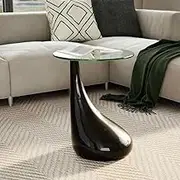 Coffee Table with Round Glass Top High Gloss Black Modern Furniture Living Room