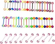 [Kysin Chiys] 50Pcs Colorful Punk Acrylic Straight Tongue Barbell Nipple Ring Retainer Piercing Jewelry for Women Men 1.4mm Bar