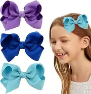 YOCDNOV Pack of 6 Bows Hair Clips - Ponytail Clips 3 Inches, Duckbill Hair Bow for Teenage Girls Hair Accessories (Purple + Light Blue + Sky Blue)