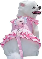 Harikaji Dog Harness Leash Set Puppy Princess Dress with Bee Pin Pull Harness for Small Medium Dog Cat (Pink,M)