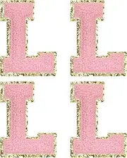 sourcing map Chenille Letter Patches 2.2" Self Adhesive Alphabet L Stick on Embroidered Patch Sew on Letter Stickers Applique for Repairing Clothing Jeans Shoes Hats DIY(Pink, Pack of 4)