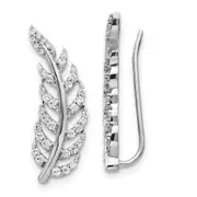 14k White Gold Real Diamond Leaf Earrings
