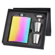 8oz Stainless Steel Hip Flask Set with Cup Funnel for Camping Hiking, Rainbow