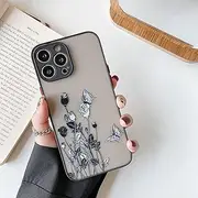 [ZTOFERA] Case for iPhone 14 Pro Max 6.7 inch, Black Butterfly Cute Girls Case Matte Soft Silicone Case, Thin Slim Shockproof Protective Bumper Cover for iPhone 14 Pro Max - Butterfly Flower