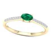 Sideways Oval Emerald and 0.07 CT. T.W. Natural Diamond Stackable Ring in Solid 10K Yellow Gold