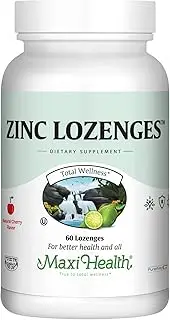 Maxi Health Zinc Lozenges - Zinc Citrate 10mg - with Vitamin C - Cherry Flavor - 60 Chewies - Kosher