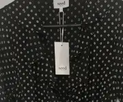 Seed Heritage Dress Womens 8 Black Polka Dot Wrap 3/4 Sleeve