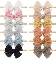 [FESTFIT] 12pcs Baby Girls Hair Bows Headbands Soft Nylon Hairbands Elastic Hair Accessories for Newborns Infants Toddlers and Kids