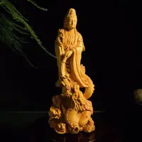 在飛比找momo購物網優惠-【桃花源創意工坊】祥龍觀音木雕藝術-黃楊木(木雕)