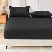 LINENOVA King Fitted Sheet Set - 3-Piece Ultra-Soft 1800TC Premium Double Brushed Microfiber, Extra Deep 40cm Fitted Sheet & 2 Pillowcases (48x74cm), Black, King Size