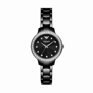 【EMPORIO ARMANI 官方直營】Cleo 時尚黑耀環鑽女錶 黑色陶瓷錶帶 手錶 32MM AR70008