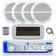 Dual Bluetooth Marine Receiver, Cover, Antenna,Wire, 4x 6.5" 90W White Speakers