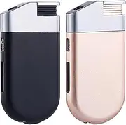 Oblique Flame Refillable Windproof Lighter Metal Visible Gas Tank Lighter,Adjustable Flame Intensity Butane Lighter, Compact Wind-Resistant Cigar Lighter, Ideal Gift(No Gas) (Black & Rose Gold)