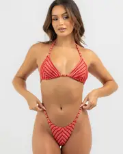 [Rhythm] Rhythm Women's Terry Sands Stripe String Bikini Bottom in Red Sand Size 8 8 Red Sand