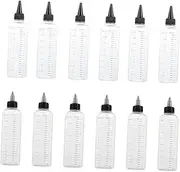 12pcs Scale Squeeze Bottles for Hair Dye Measuring Plastic and Pointed Tip for Clean Applicati