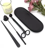 4 in 1 Scented Candle Accessories Set,Stainless Steel Candle Wick Trimmer,Plate Tray,Candle Snuffer,Wick Dipper,Tweezers, Candle Making Kit,Gifts for Candle Lovers(Black)