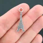 BULK 50 Eiffel Tower Antique Silver Tone Charms 2 Sided - SC4173