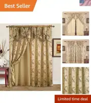 Elegant 2-Piece Jacquard Taupe Curtain Set with Attached Valance - Modern Touch